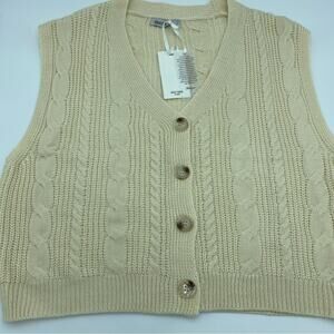Grace Karin Sleeveless Cable Knit Cropped Cardigan Large Cream